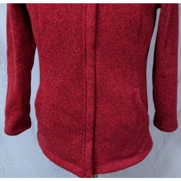 LANDS END Womens M 10-12 Red Full Zip Up Hooded Fleece Mid Length Jacket - Picture 4 of 11